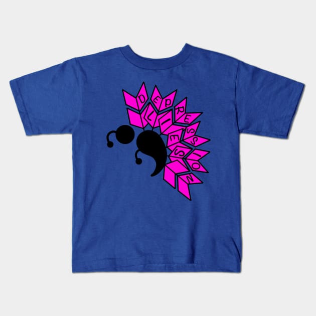 Depression Lies Semicolon Butterfly Kids T-Shirt by birdiestreasuretrove